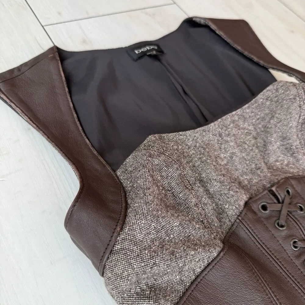 Vintage Y2K Bebe Corset Waist Bodycon Midi Dress Real Leather Straps Size 4 - Picture 6 of 16